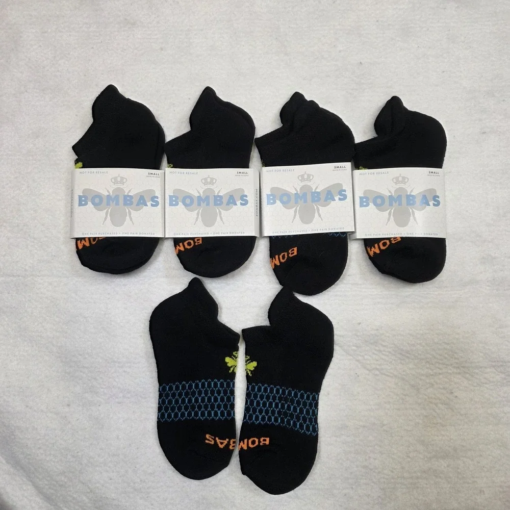 5 Pairs BOMBAS Cotton honeycomb Ankle Socks Women's Size Small 4-7.5 Black